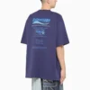 Men”s Balenciaga FW21 Dry Cleaning Alphabet Printing Retro Knit Short Sleeve Navy Blue 651795TKVF83866