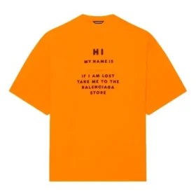 Men”s Balenciaga FW21 HI MY NAME IS WIDE FIT Alphabet Printing Retro Knit Short Sleeve Orange 661715TKVH57513 Men”s Balenciaga FW21 HI MY NAME IS WIDE FIT Alphabet Printing Retro Knit Short Sleeve Orange 661715TKVH57513