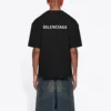 Men”s Balenciaga FW21 Logo Printing Retro Short Sleeve Black 612966TIVG51070