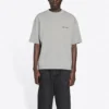 Men”s Balenciaga FW21 Logo Printing Retro Short Sleeve Gray 612966TIVG51167