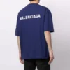 Men”s Balenciaga FW21 Logo Round Neck Pullover Short Sleeve Blue 612966TIVG53967