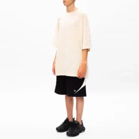 Men”s Balenciaga Logo Embroidered Round Neck Short Sleeve Creamy White 641614TJV829757 Men”s Balenciaga Logo Embroidered Round Neck Short Sleeve Creamy White 641614TJV829757
