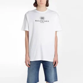 Men”s Balenciaga Logo Printing Round Neck Short Sleeve White 556150TYK239000 Men”s Balenciaga Logo Printing Round Neck Short Sleeve White 556150TYK239000