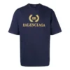 Men”s Balenciaga Logo Round Neck Short Sleeve Navy Blue 535622TAV044128