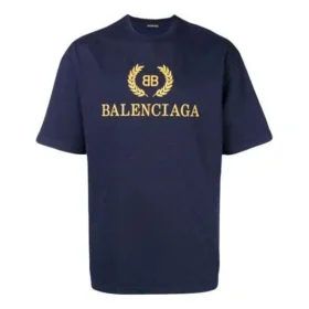 Men”s Balenciaga Logo Round Neck Short Sleeve Navy Blue 535622TAV044128 Men”s Balenciaga Logo Round Neck Short Sleeve Navy Blue 535622TAV044128