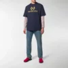 Men”s Balenciaga Logo Round Neck Short Sleeve Navy Blue 535622TAV044128