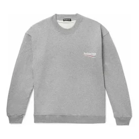 Men”s Balenciaga Micro Mark Alphabet Pattern Round Neck Pullover Gray 556147TBV141300