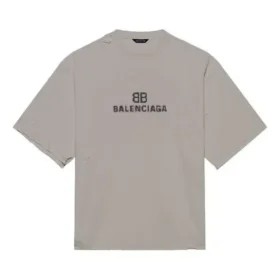 Men”s Balenciaga Mosaic Logo BB Alphabet Loose Hole Distress Short Sleeve Gray 651795TKVF58174 Men”s Balenciaga Mosaic Logo BB Alphabet Loose Hole Distress Short Sleeve Gray 651795TKVF58174