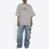 Men”s Balenciaga Mosaic Logo BB Alphabet Loose Hole Distress Short Sleeve Gray 651795TKVF58174