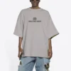 Men”s Balenciaga Mosaic Logo BB Alphabet Loose Hole Distress Short Sleeve Gray 651795TKVF58174