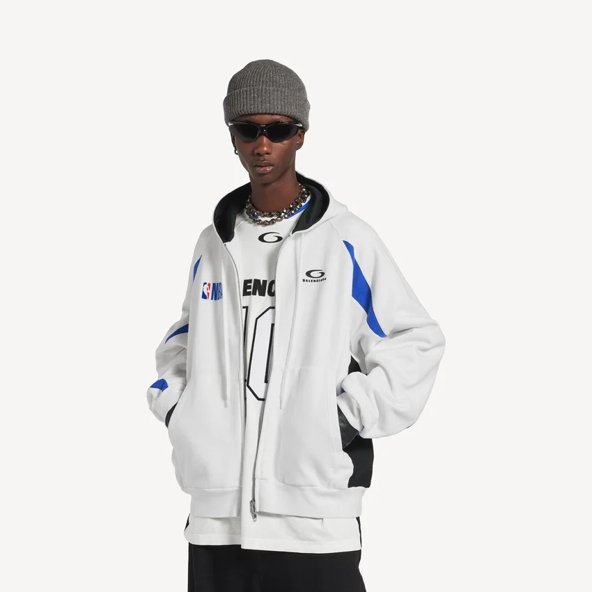 Men’s balenciaga | nba collaboration oversized zip-up hoodie in white/multicolor Men’s balenciaga | nba collaboration oversized zip-up hoodie in white/multicolor