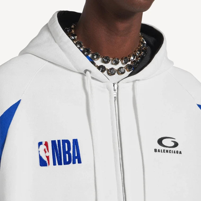 Men’s balenciaga | nba collaboration oversized zip-up hoodie in white/multicolor Men’s balenciaga | nba collaboration oversized zip-up hoodie in white/multicolor