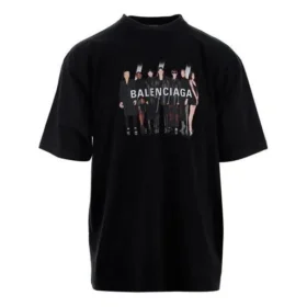 Men”s Balenciaga Oversize Logo Printing Retro Shoulder Drop Short Sleeve Black 620969TIVA11000 Men”s Balenciaga Oversize Logo Printing Retro Shoulder Drop Short Sleeve Black 620969TIVA11000