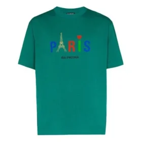 Men”s Balenciaga Paris Love Regular T-Shirt Printing Short Sleeve Green 594579TGV433640 Men”s Balenciaga Paris Love Regular T-Shirt Printing Short Sleeve Green 594579TGV433640