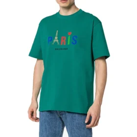 Men”s Balenciaga Paris Love Regular T-Shirt Printing Short Sleeve Green 594579TGV433640 Men”s Balenciaga Paris Love Regular T-Shirt Printing Short Sleeve Green 594579TGV433640