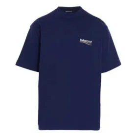 Men”s Balenciaga Political Campaign Printing Large Version Short Sleeve Navy Blue 641675TIV521195 Men”s Balenciaga Political Campaign Printing Large Version Short Sleeve Navy Blue 641675TIV521195
