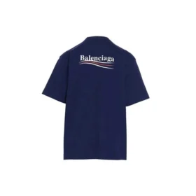 Men”s Balenciaga Political Campaign Printing Large Version Short Sleeve Navy Blue 641675TIV521195 Men”s Balenciaga Political Campaign Printing Large Version Short Sleeve Navy Blue 641675TIV521195