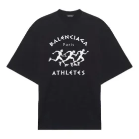 Men”s Balenciaga Running Pattern Printing Logo Loose Short Sleeve Black 641614TJVK61070 Men”s Balenciaga Running Pattern Printing Logo Loose Short Sleeve Black 641614TJVK61070