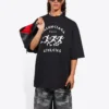Men”s Balenciaga Running Pattern Printing Logo Loose Short Sleeve Black 641614TJVK61070