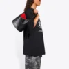 Men”s Balenciaga Running Pattern Printing Logo Loose Short Sleeve Black 641614TJVK61070