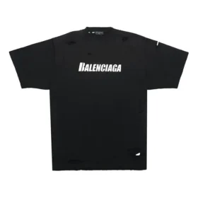 Men”s Balenciaga SS21 Alphabet Printing Pattern Hole Round Neck Short Sleeve Black 651795TKVB81070 Men”s Balenciaga SS21 Alphabet Printing Pattern Hole Round Neck Short Sleeve Black 651795TKVB81070