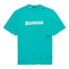 Men”s Balenciaga SS21 Alphabet Printing Pattern Hole Round Neck Short Sleeve Green 651795TKVB84661