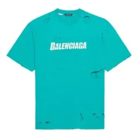 Men”s Balenciaga SS21 Alphabet Printing Pattern Hole Round Neck Short Sleeve Green 651795TKVB84661 Men”s Balenciaga SS21 Alphabet Printing Pattern Hole Round Neck Short Sleeve Green 651795TKVB84661