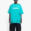 Men”s Balenciaga SS21 Alphabet Printing Pattern Hole Round Neck Short Sleeve Green 651795TKVB84661