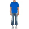 Men”s Balenciaga SS21 Alphabet Small Logo Short Sleeve Blue 556151TBV438077