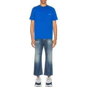 Men”s Balenciaga SS21 Alphabet Small Logo Short Sleeve Blue 556151TBV438077 Men”s Balenciaga SS21 Alphabet Small Logo Short Sleeve Blue 556151TBV438077