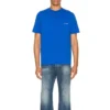 Men”s Balenciaga SS21 Alphabet Small Logo Short Sleeve Blue 556151TBV438077