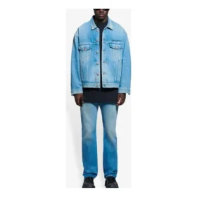 Men”s Balenciaga SS21 Classic Logo Denim Jacket Light Blue 657608TDW154307