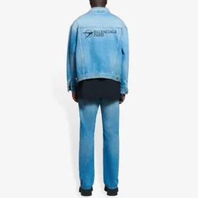 Men”s Balenciaga SS21 Classic Logo Denim Jacket Light Blue 657608TDW154307