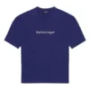 Men”s Balenciaga SS21 Logo Printing Alphabet Short Sleeve Blue 612966TIV545400