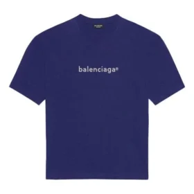 Men”s Balenciaga SS21 Logo Printing Alphabet Short Sleeve Blue 612966TIV545400