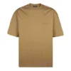 Men”s Balenciaga SS21 Loose Round Neck Alphabet Embroidered Logo Short Sleeve Khaki 612966TJV879504