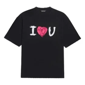 Men”s Balenciaga SS21 Love Short Sleeve Black 612966TJVL51070