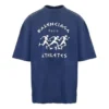 Men”s Balenciaga SS21 Running Pattern Printing Logo Loose Short Sleeve Blue 641614TJVK64866