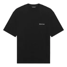 Men”s Balenciaga SS21 Solid Color Logo Printing Short Sleeve Black 612966TJV871070