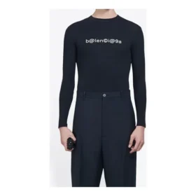 Men”s Balenciaga Symbolic Creative Logo Printing Elastic Long Sleeves Black 620966TIV491070