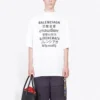 Men”s Balenciaga Word Printing Round Neck Pullover Short Sleeve White 641614TJVI39040