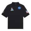 Men”s Balenciaga x NASA Crossover FW21 Space Printing Cotton Solid Color Polo Shirt Black 662493TKVG11070