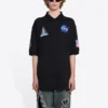 Men”s Balenciaga x NASA Crossover FW21 Space Printing Cotton Solid Color Polo Shirt Black 662493TKVG11070