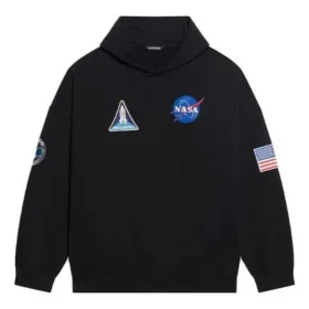 Men”s Balenciaga x NASA FW21 Crossover Logo Cotton Classic hooded Loose Long Sleeves Black 651799TKVD81070