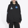 Men”s Balenciaga x NASA FW21 Crossover Logo Cotton Classic hooded Loose Long Sleeves Black 651799TKVD81070