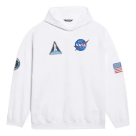 Men”s Balenciaga x NASA FW21 Crossover Logo Cotton Classic hooded Loose Long Sleeves White 651799TKVD89040