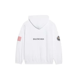 Men”s Balenciaga x NASA FW21 Crossover Logo Cotton Classic hooded Loose Long Sleeves White 651799TKVD89040