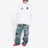 Men”s Balenciaga x NASA FW21 Crossover Logo Cotton Classic hooded Loose Long Sleeves White 651799TKVD89040