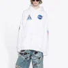 Men”s Balenciaga x NASA FW21 Crossover Logo Cotton Classic hooded Loose Long Sleeves White 651799TKVD89040