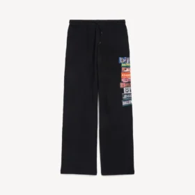 Men’s bumper stickers baggy sweatpants in black